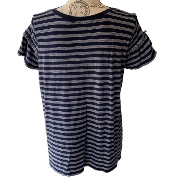 LOFT striped T-shirt with ruffle sleeves size M 100% cotton - Picture 2 of 6
